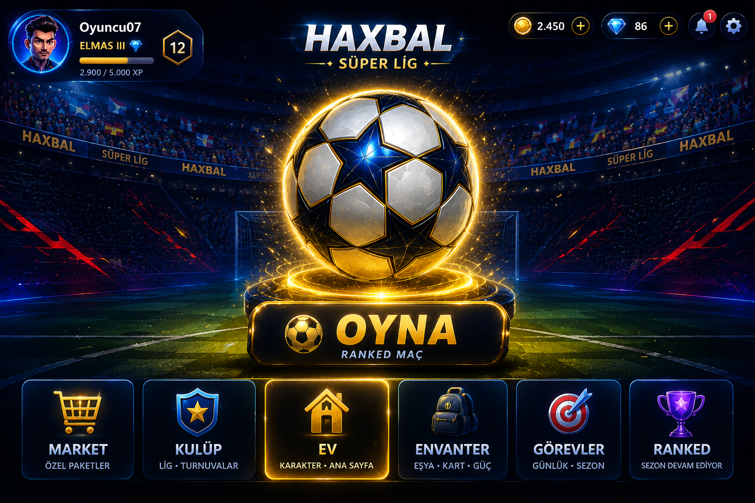 HaxSoccerClub gerçek ana menü geliştirme ekranı