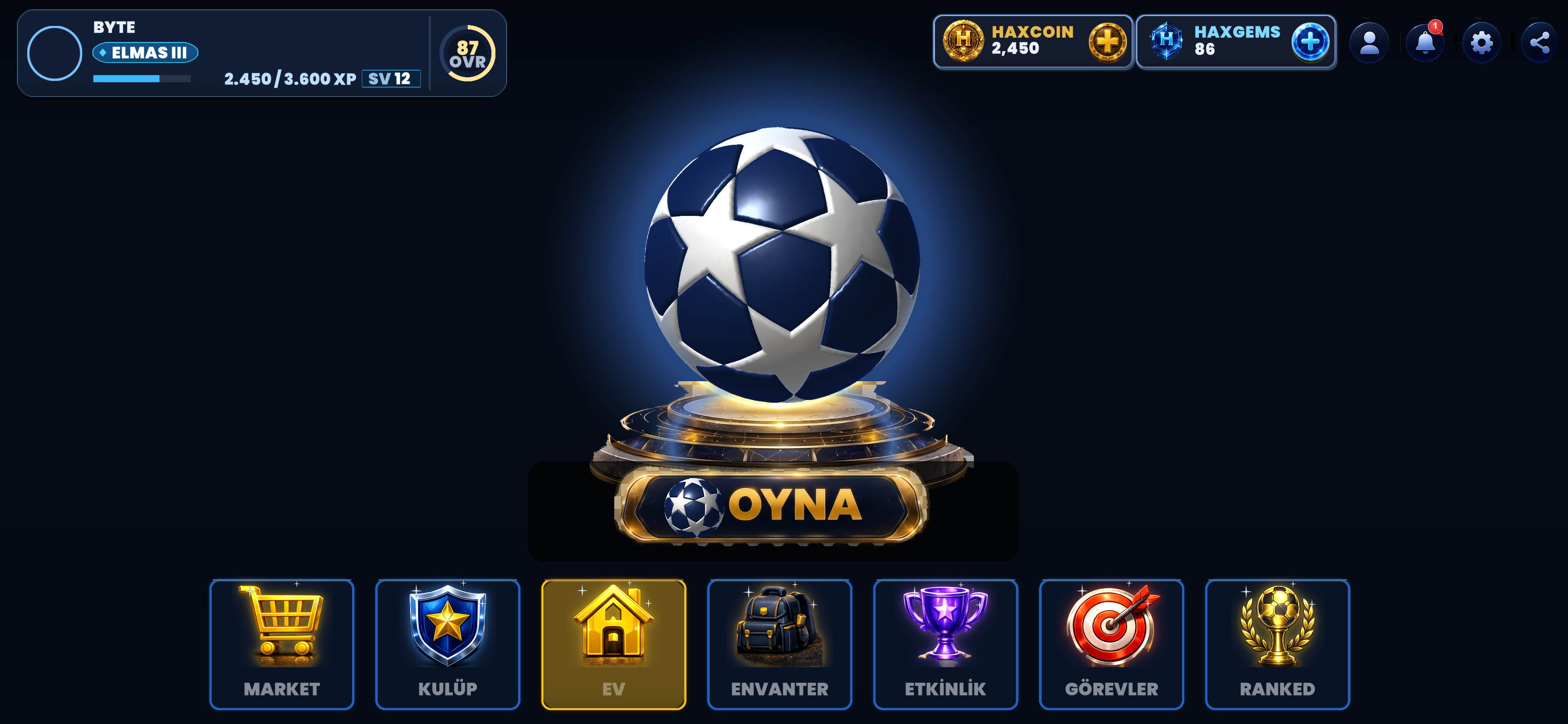 HaxSoccer Club Gerçek Oyun İçi Ana Menü